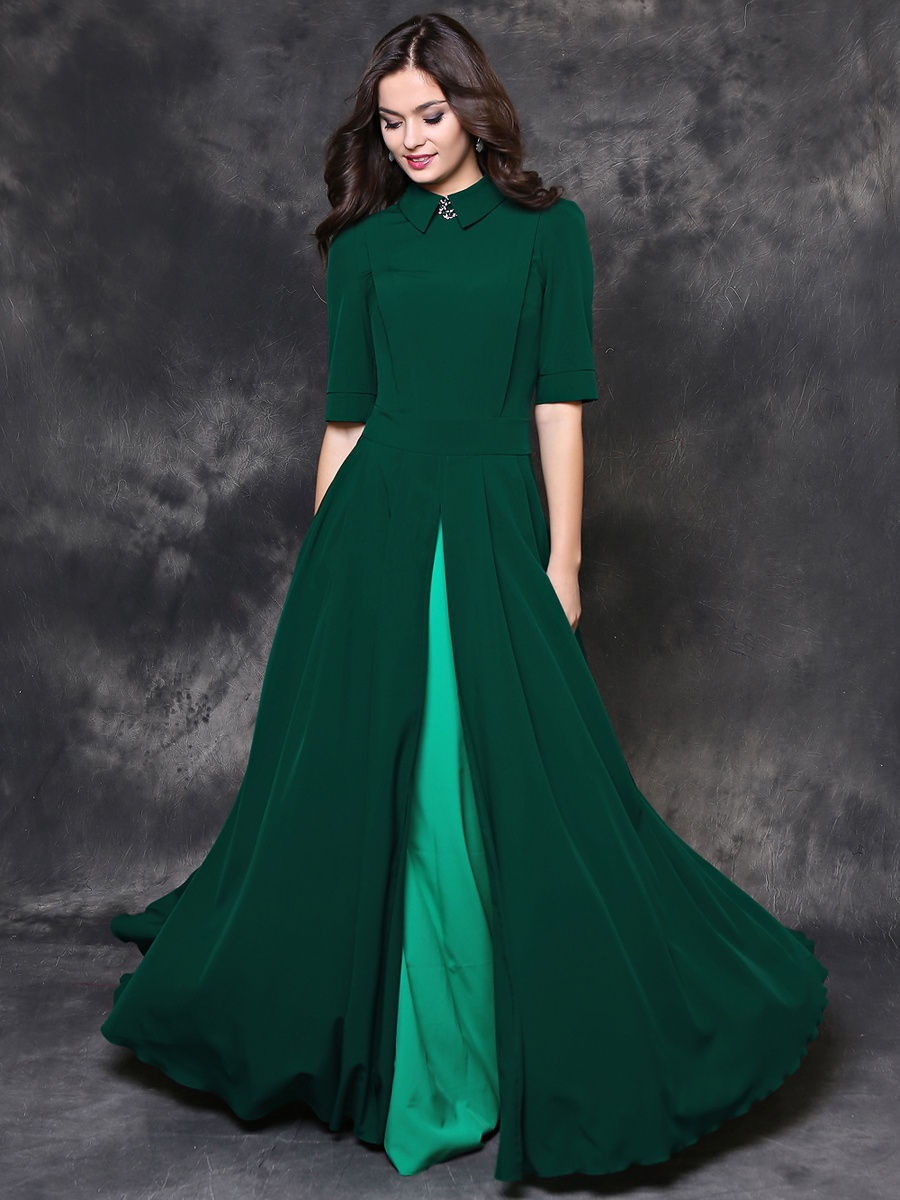 Платье вечернее зеленое длинное