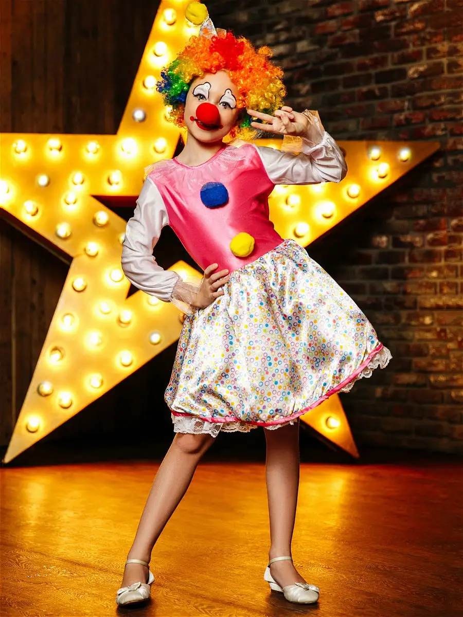 Карнавальный костюм Клоун-2 (шляпка,нос,комбинезон) р.28-116