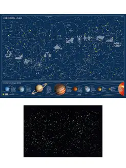 Звездное небо. Карта СВЕТИТСЯ В ТЕМНОТЕ! 90х60 см