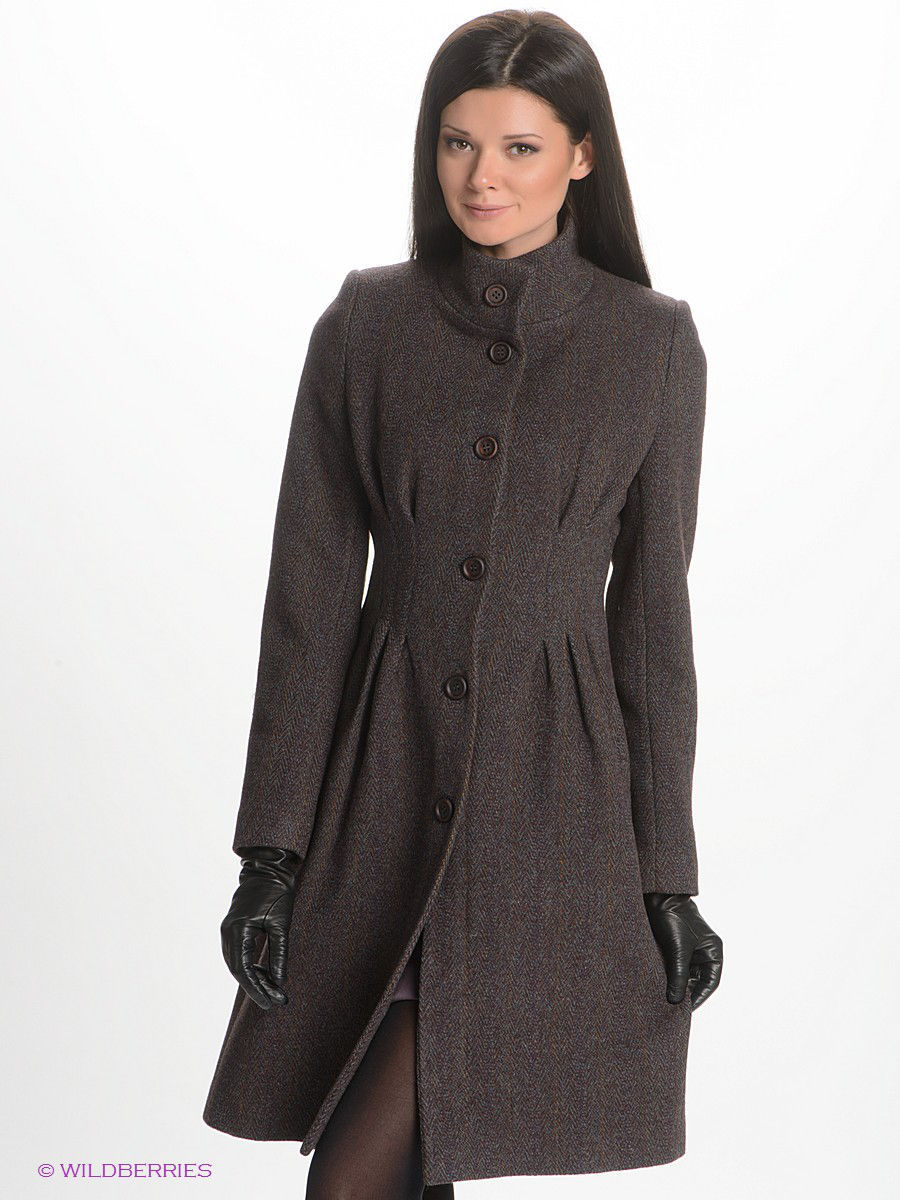 Пальто HM 193097 черное женское с воротником стойкой