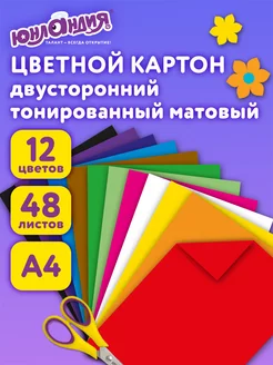 Цветной картон для школы набор А4 двусторонний 48 л 12 цв