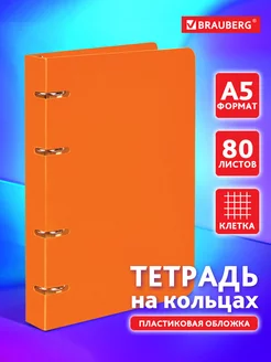 Тетрадь на кольцах А5 80л. клетка, 60г м2, обложка пластик