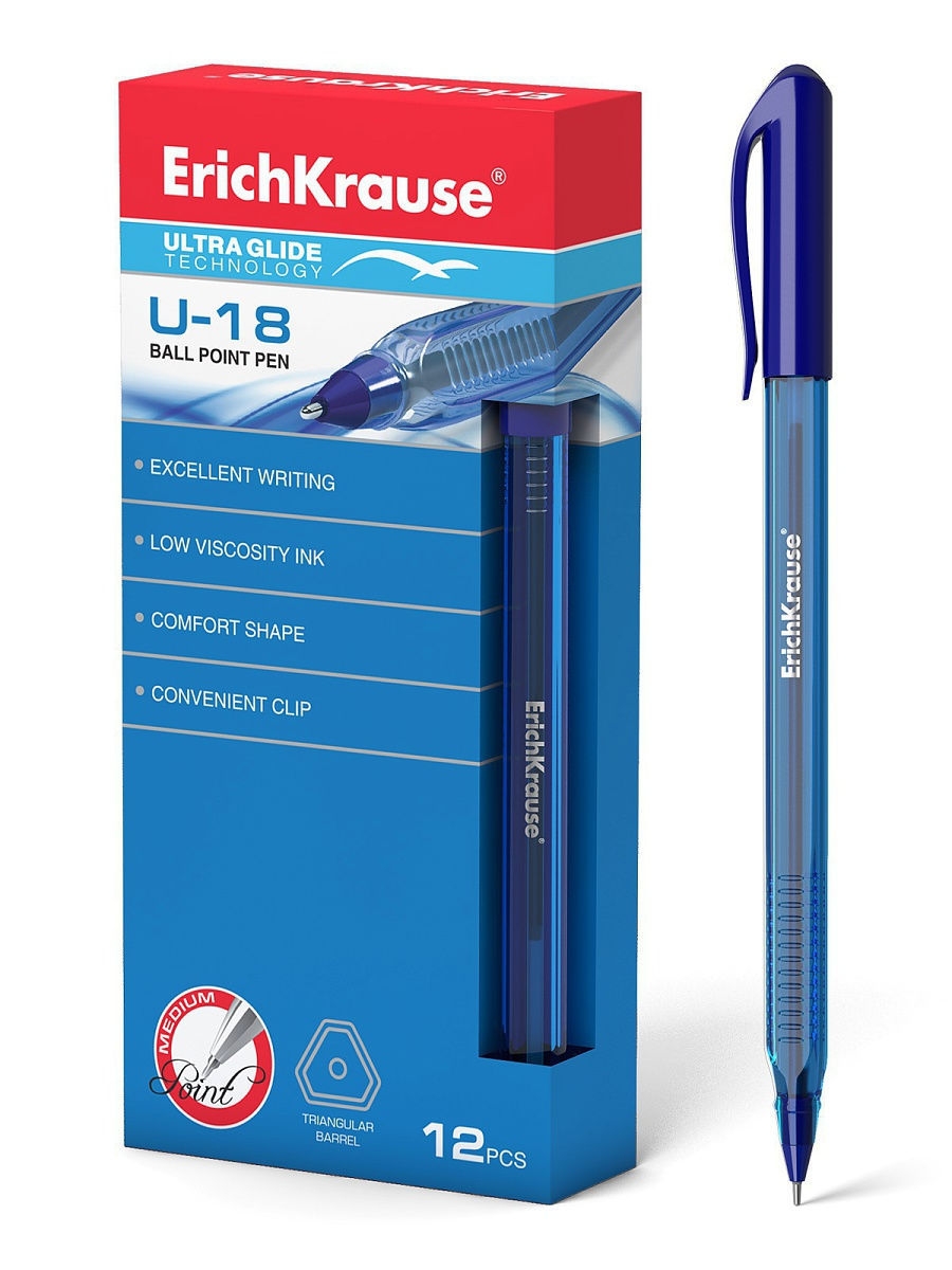 Ручка шариковая ERICHKRAUSE® U-19, Ultra Glide Technology, цвет чернил синий. U-19, Ultra Glide Technology трехгранная. Gt Ultra Glide.