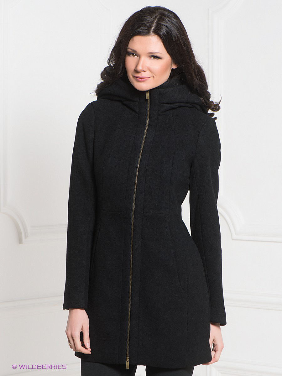 Модель mf9514 женское пальто с капюшоном черное фирма caigh