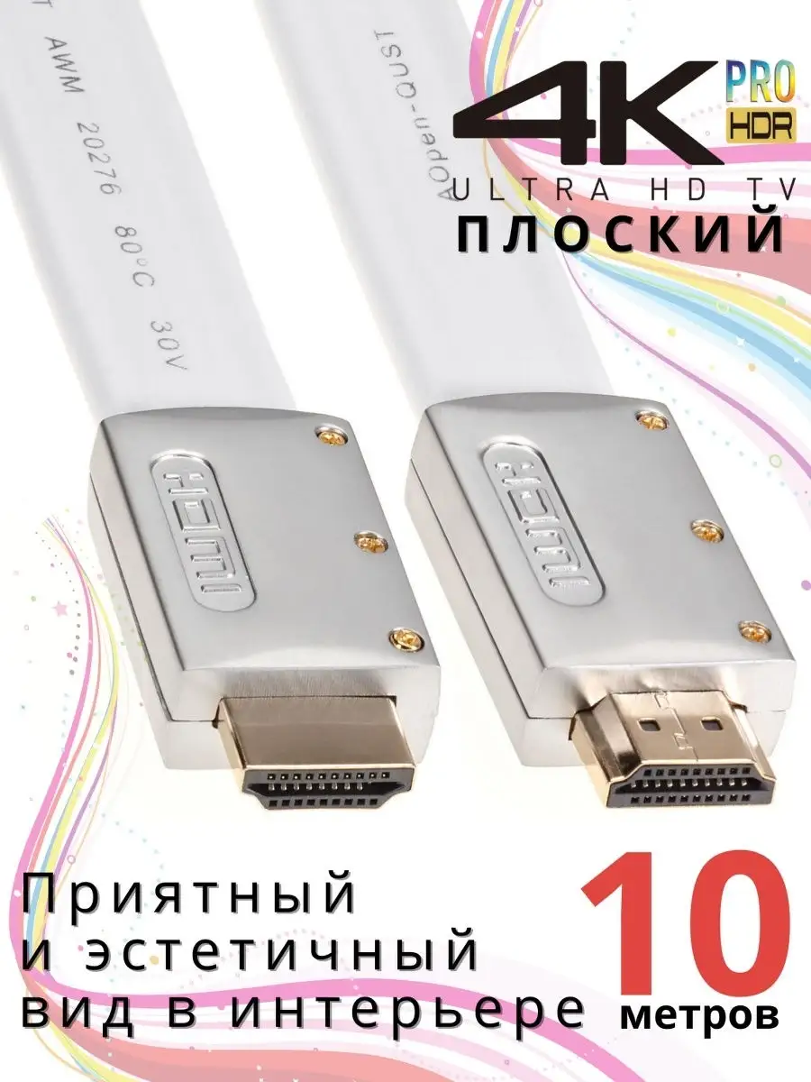 Кабель HDMI 2.0 4K 60Hz плоский белый iOpen купить в интернет-магазине Wildberries