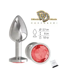 Анальная втулка Silver с красным кристаллом. 513-04 red-DD