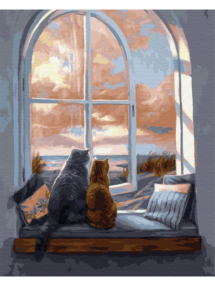 Рисунок кот на окне