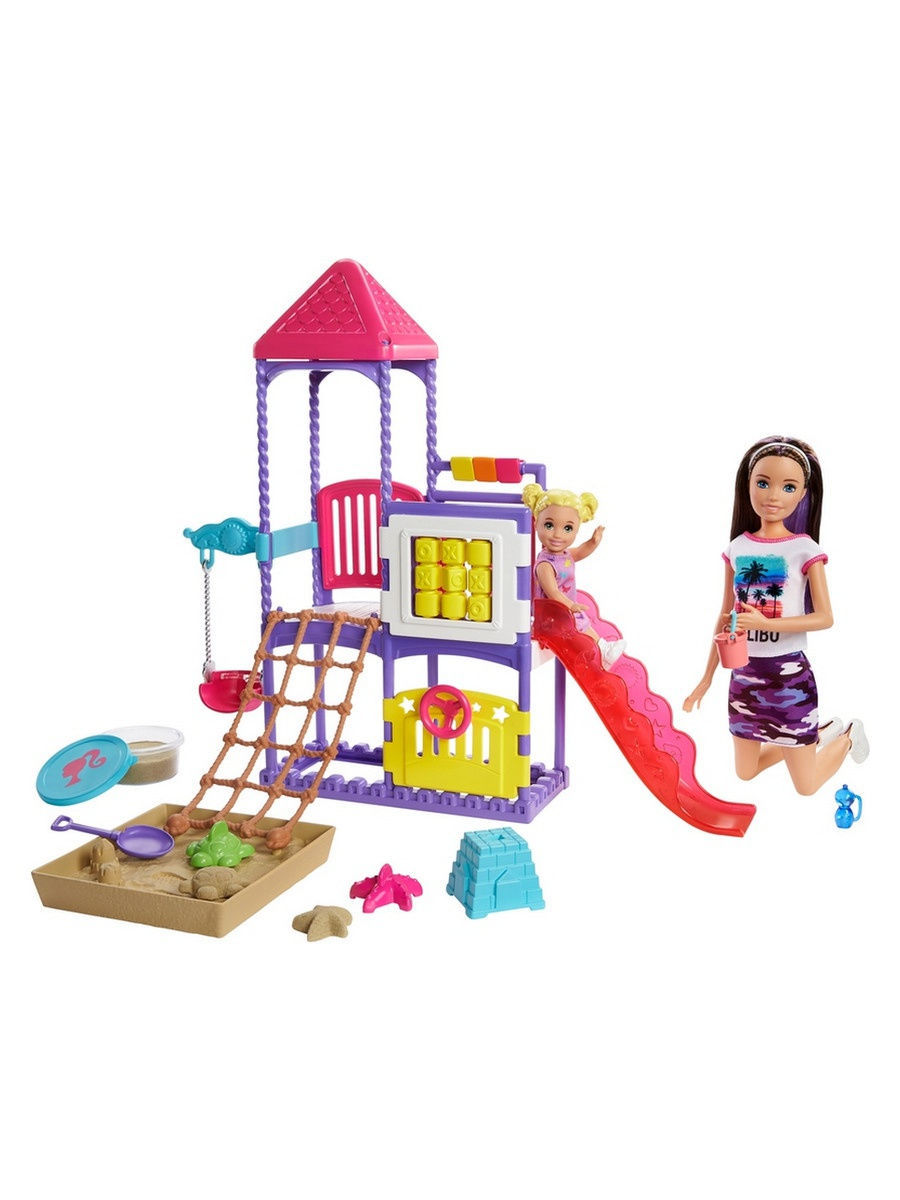 Набор игровой Barbie Семья Скиппер с малышом на игровой детской площадке (с  горкой и песочницей) Barbie 13421991 купить в интернет-магазине Wildberries