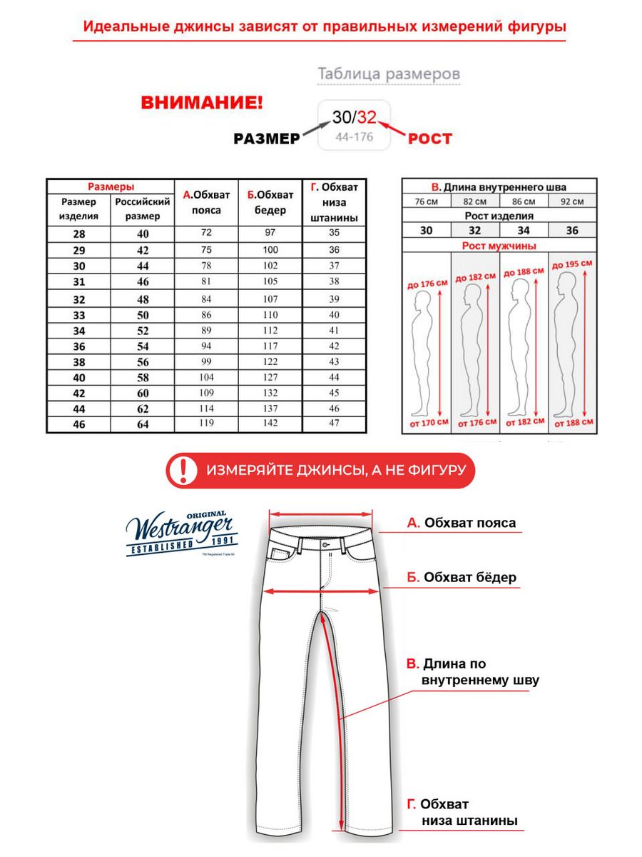 Размеры штанов мужских