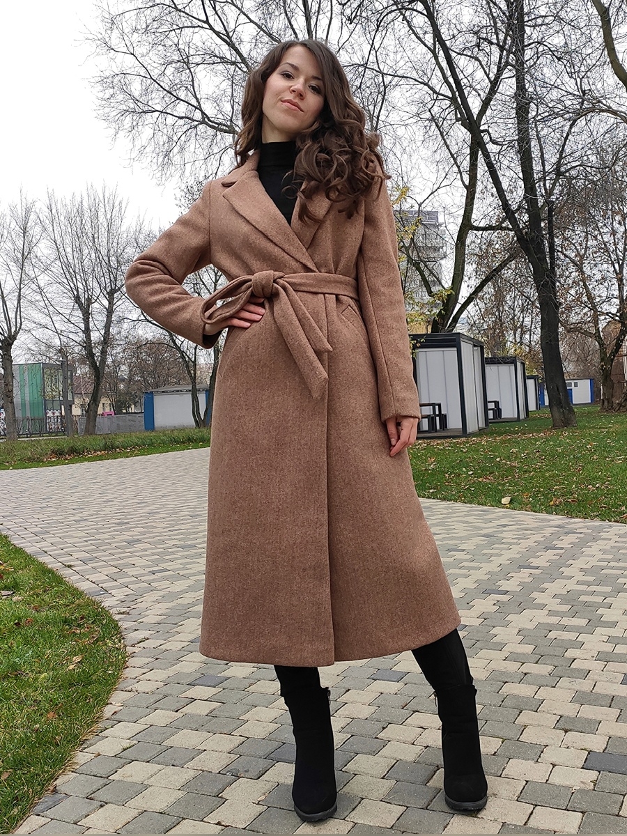 Длинное драповое пальто женское