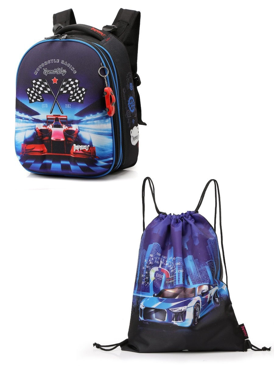 Impreza / школьный каркасный ранец - рюкзак с мешком для обуви и брелком