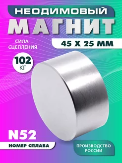 Неодимовый магнит 45х25 мм (N52), бытовой, мощный