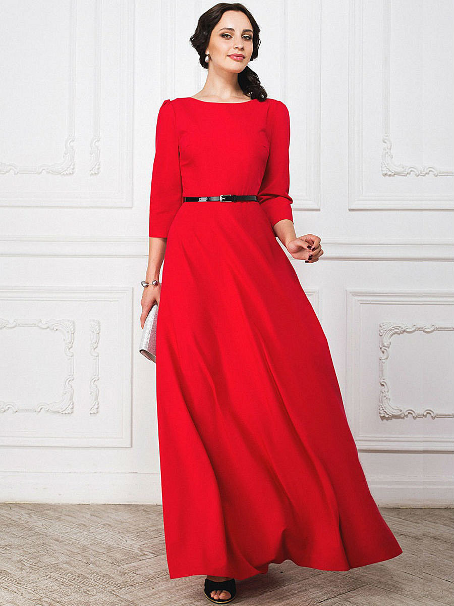 Длинные красные платья рукавами