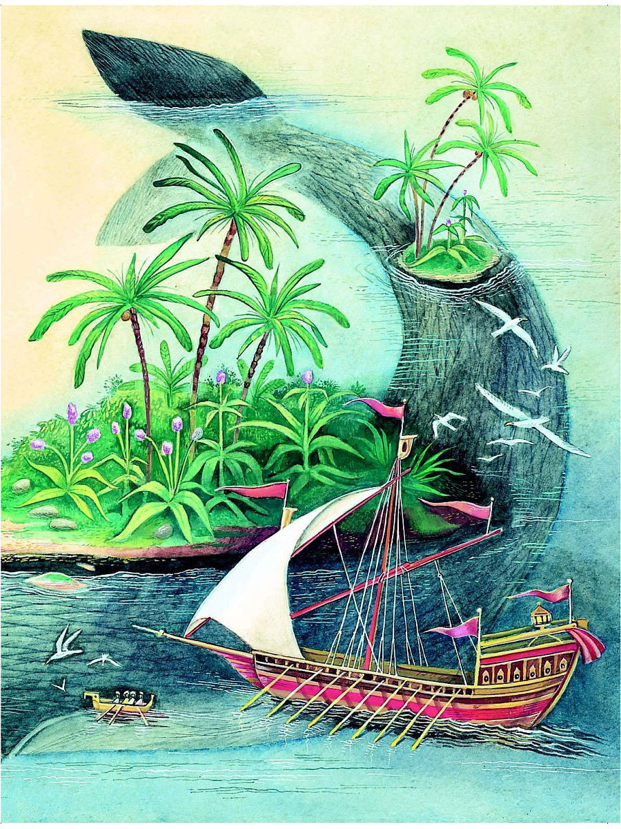 Сказка о Синдбаде мореходе иллюстрации рыба остров