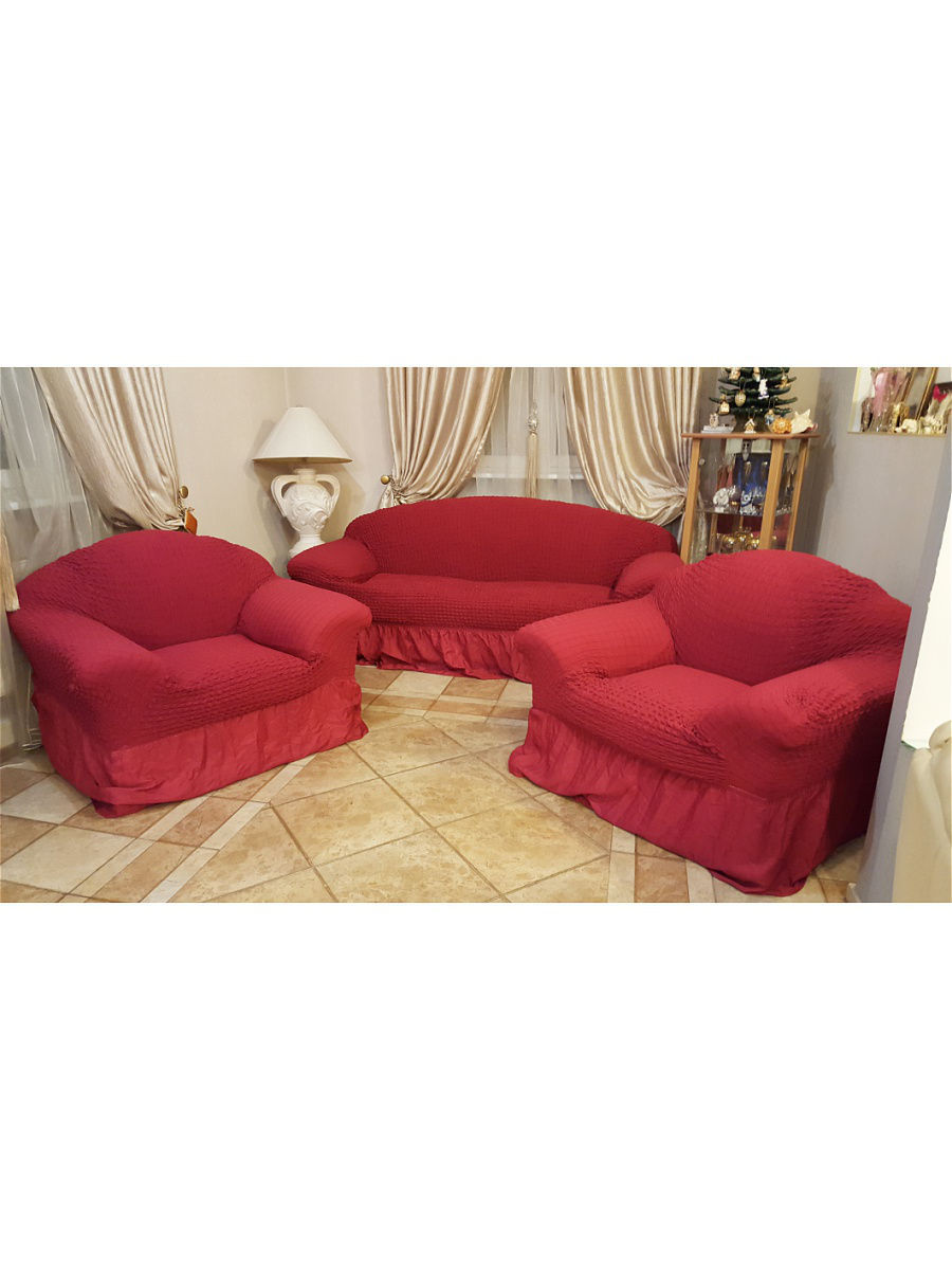 Чехол на диван и кресла красный