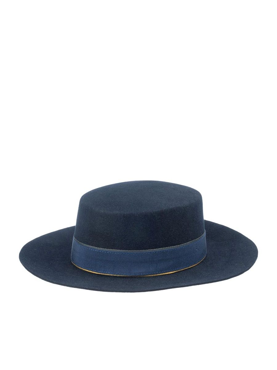Шляпа синего цвета. Шляпа черная с широкой золотой тульей. Синее канотье из фетра. Шляпа Кирмена темно-синий. Шляпа Камея темно-синий.