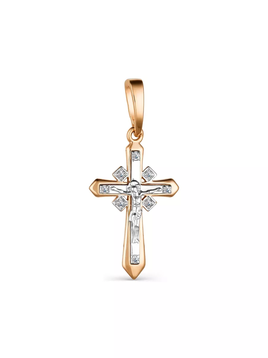 Золотой крест с 8 натуральными бриллиантами Алькор 7100841 купить за 13 746₽ в интернет-магазине Wildberries